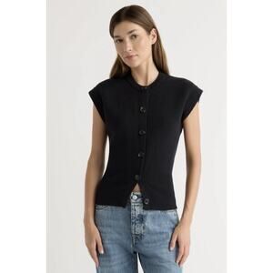 Modern Citizen Solea Button Knit Vest M Black Preppy Minimalist Organic Cotton